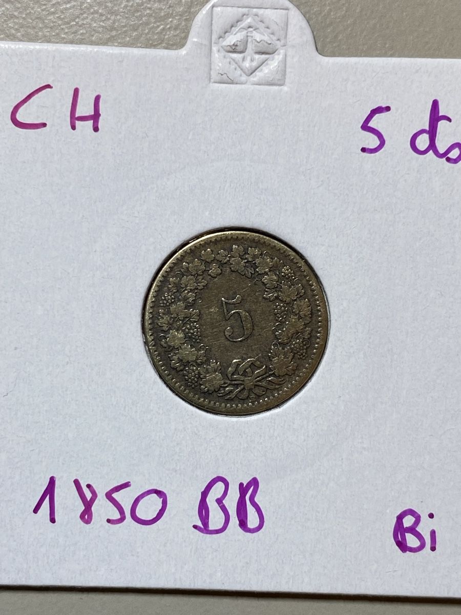 Tutti le monete: Suisse - 5 centimes - 1850 BB - AG  – Usato da Payerne venduto da Mike1682