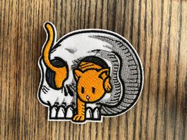Bügelbild Aufnäher Patch zum Aufbügeln Katze Totenkopf Skull