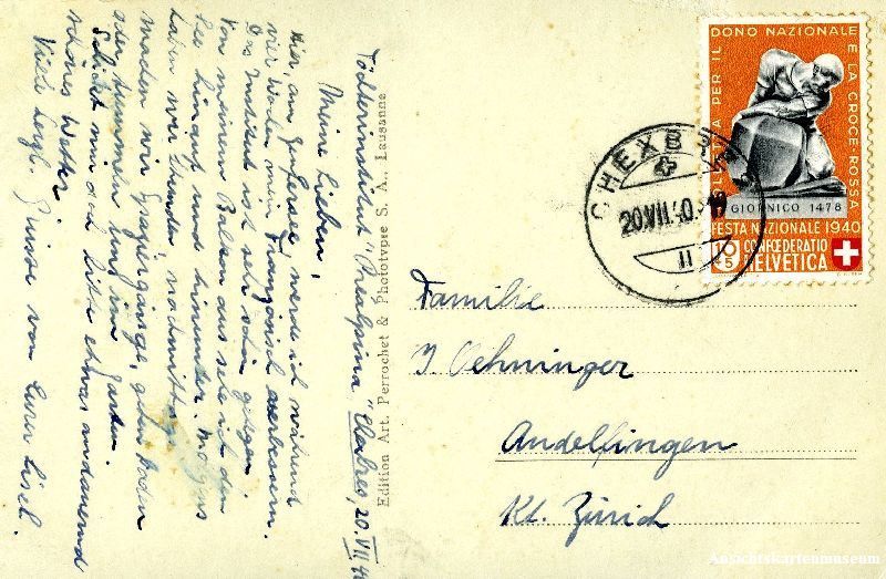 Cartoline postali: Chexbres + 1940 Pro Patria Marke – Usato da Emmenbrücke venduto da teestube 1