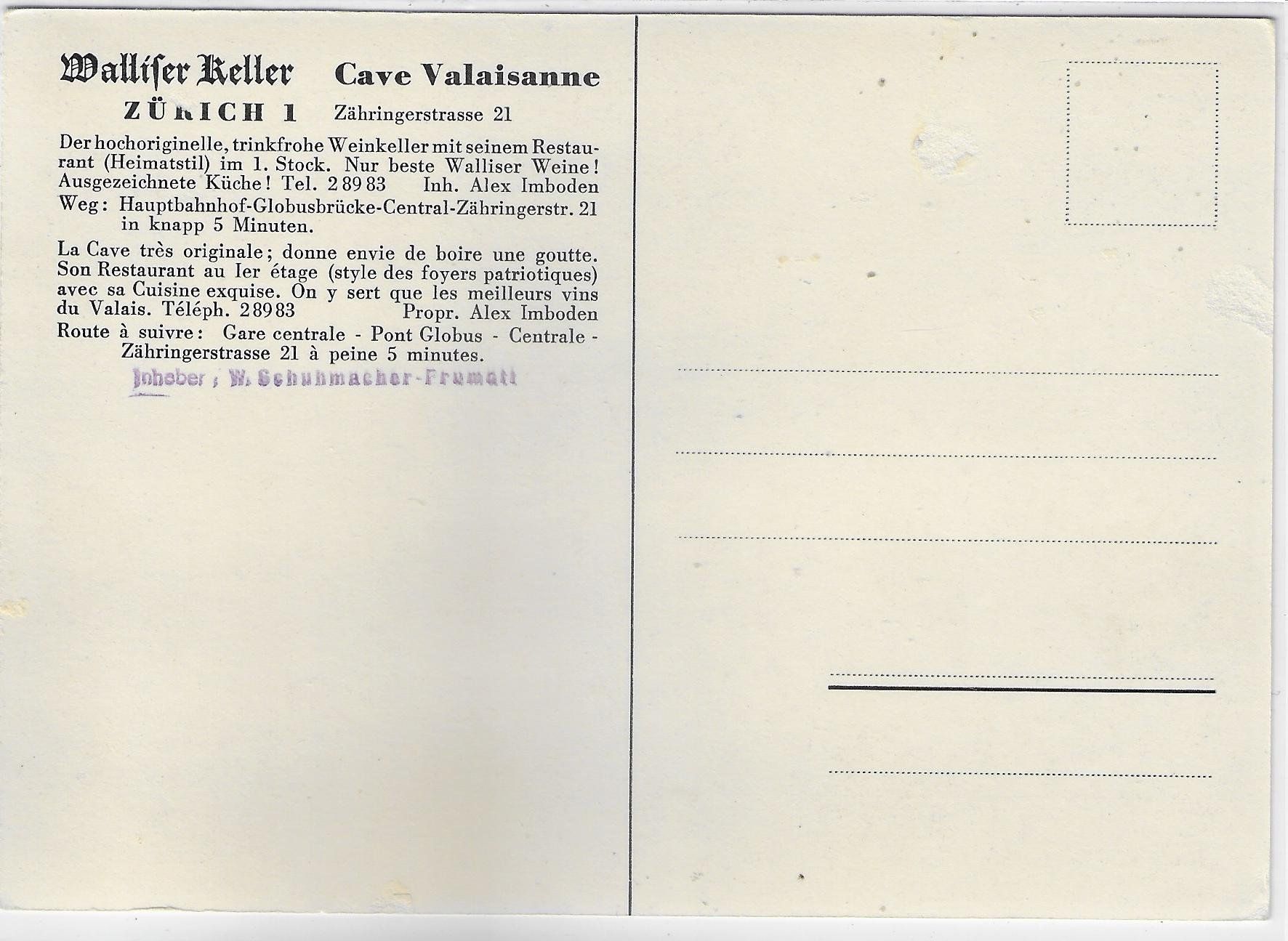 Cartoline postali: Zürich - Walliser Keller Cave Valaisanne – Usato da Ettingen venduto da Kartenplanet 1