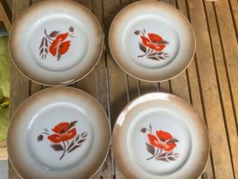 4 alte Desserteller, Frühstücksteller Konsumverein