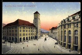 AK St. Gallen, Partie mit Bahnhof und Postgebäude