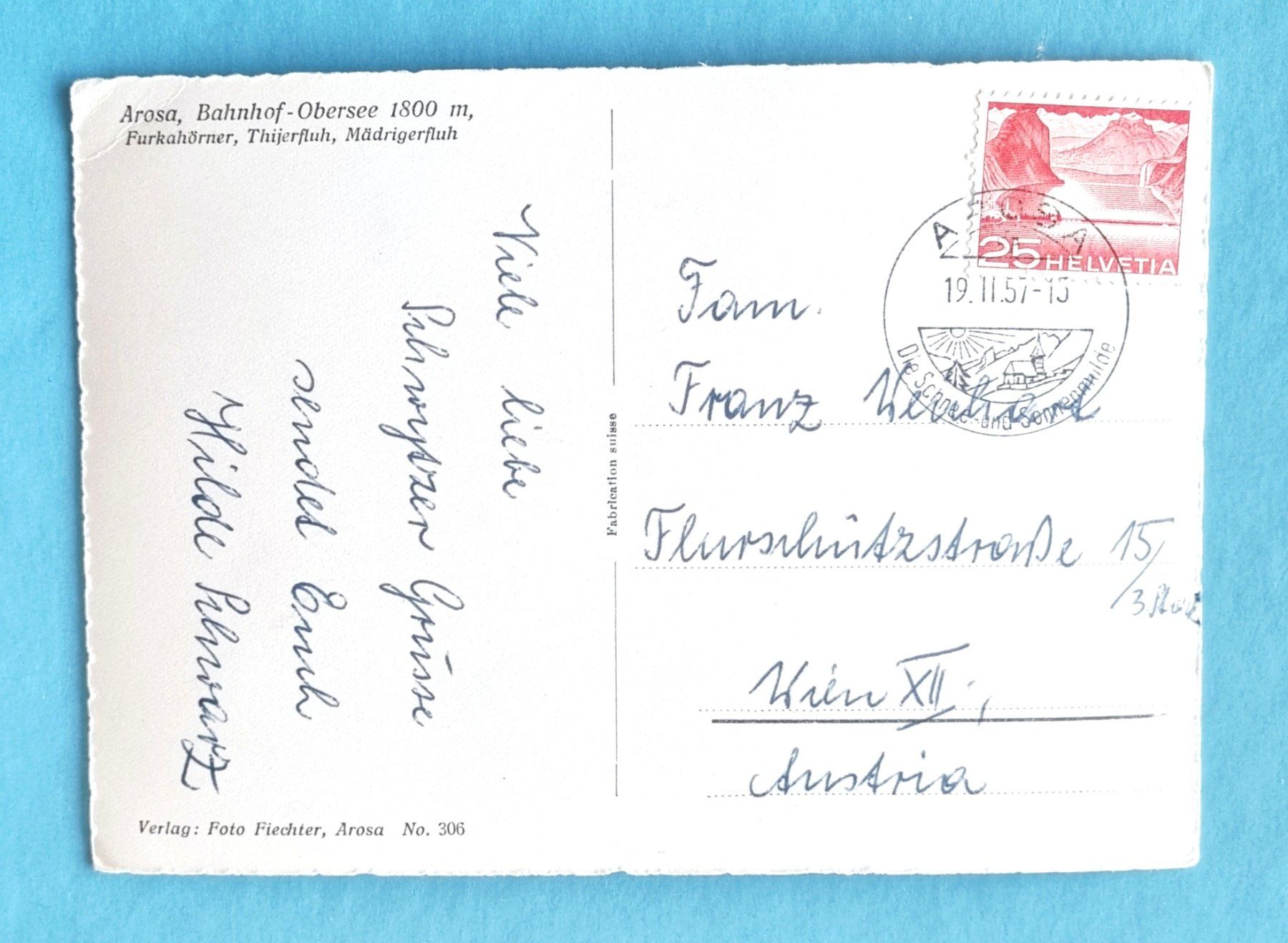 Ansichtskarten: Arosa - Bahnhof Obersee - 1957 – Gebraucht aus Rothrist von RROENK 1