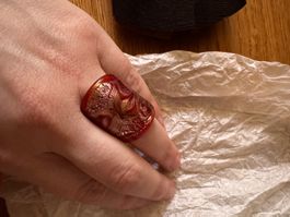 Bague verre rouge Murano fait main