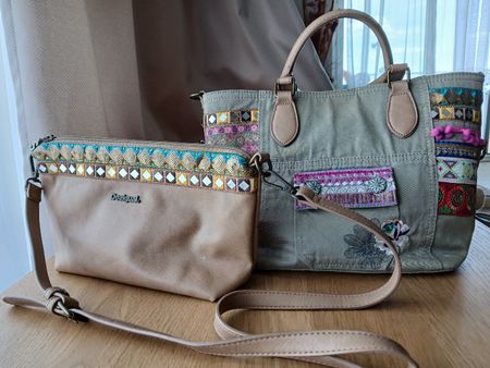 Desigual Tasche Set Beige Canvas  Handtasche Schultertasche