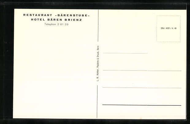 Cartoline postali: Brienz, Restaurant Bärenstube Hotel B – Usato da Berlin venduto da bartko-reher 1