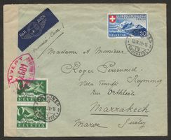 Zensur Flugpost Schweiz 1939 Fontaines Marseille Casablanca