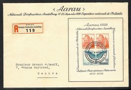 1938, W11, Block Aarau auf sauberem R-FDC (14701)