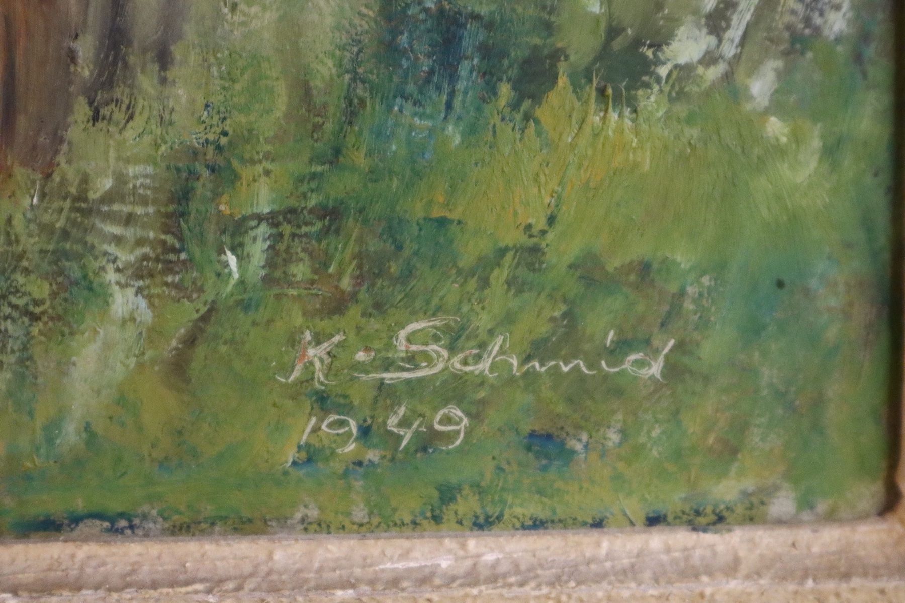 Dipinti: K. SCHMID - Schweizer Alpensee Landschaft 1949 Ölbild sign – Usato da Zürich venduto da KE-Sales 8