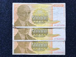 Belgrad 1994 - Jugoslawien - 3x500000 Dinara - Cvijić