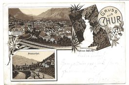 Gruss aus Chur (GR) Plessurtal Rabiosa-Schlucht - Litho 1898