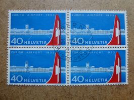 4er Block ZNr. 313 Einweihung Flughaufen Zürich, ET. Stempel