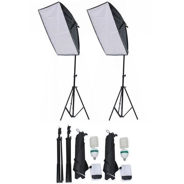 HAKUTZ Profi Studio Set – Luce Ad Anello LED 9 Pollici, 2 Softbox 50x70cm, 2 Lampade 135W 5400K, Sistema Sfondo 200x200cm, 4 Sfondi In Tessuto E Riflettore 5in1 – Kit Completo Per Foto E Video