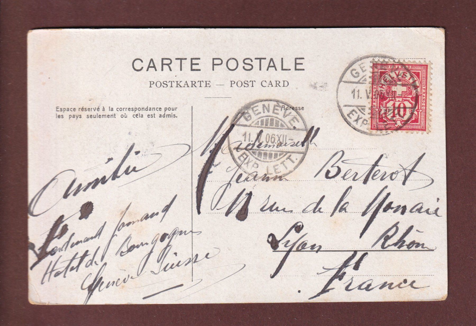 Ansichtskarten: GENEVE - Île Rousseau - Tram - 1906 – Gebraucht aus Pully von nicecards 1