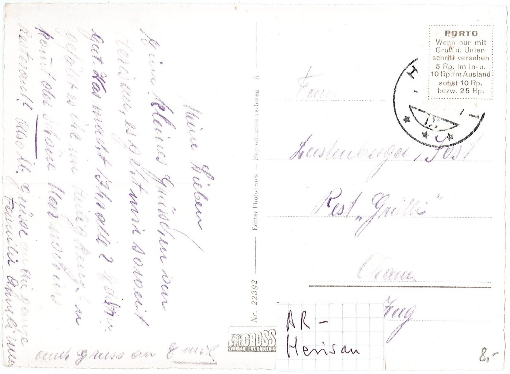 Cartoline postali: AR 53 HERISAU Bahnhof mit Säntis GF – Usato da Fribourg venduto da philafri 1