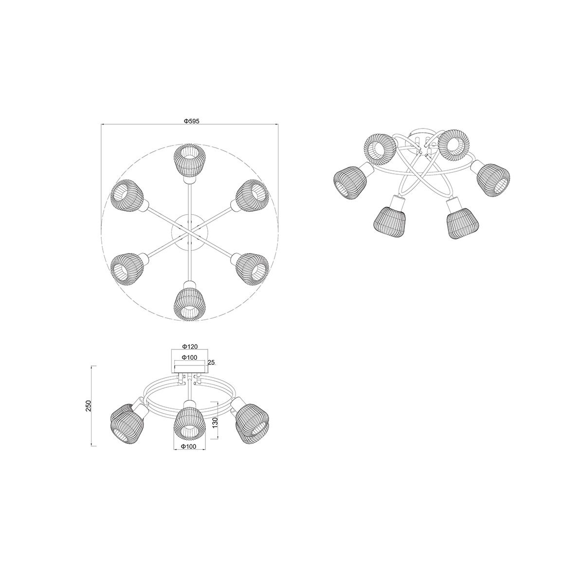 Kronleuchter & Deckenlampen: Deckenleuchte, Glas, 6 Strahler, 60 cm Ø – Neu (gemäss Beschreibung) aus Kreuzlingen von Smart-Light 3