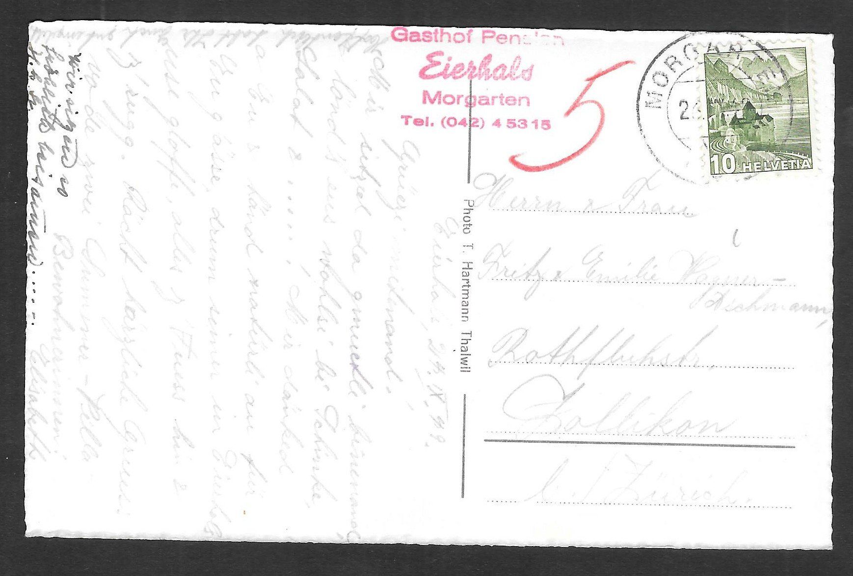 Cartoline postali: Morgarten Gasthof & Pension Eierhals – Usato da Olten venduto da clotaldi 1