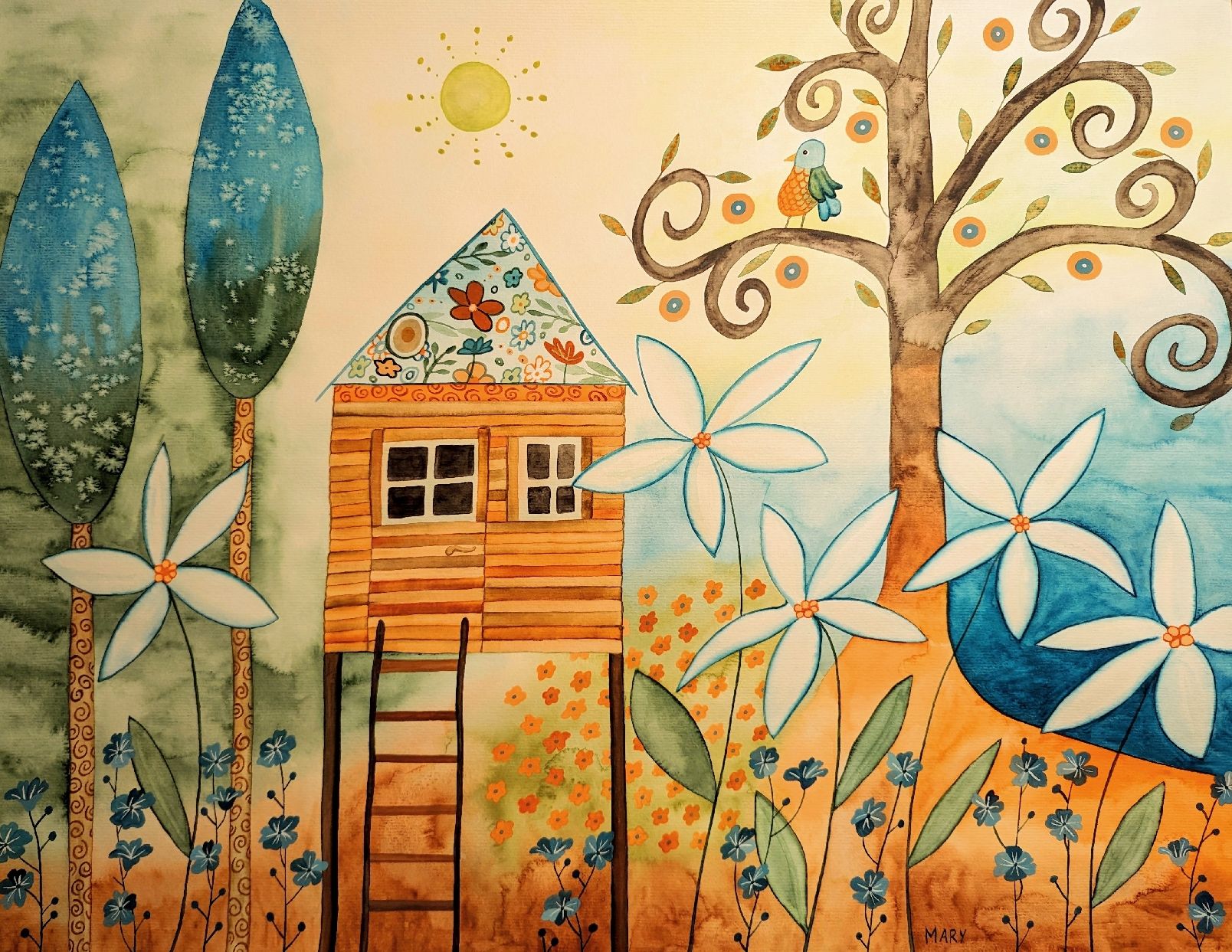 Gemälde: Original Aquarell whimsical place to be – Neu und originalverpackt aus Wittenbach von Mary.M.Boesch