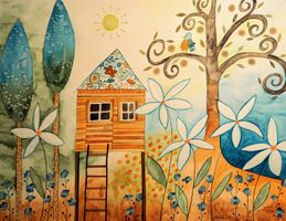 Original Aquarell whimsical place to be