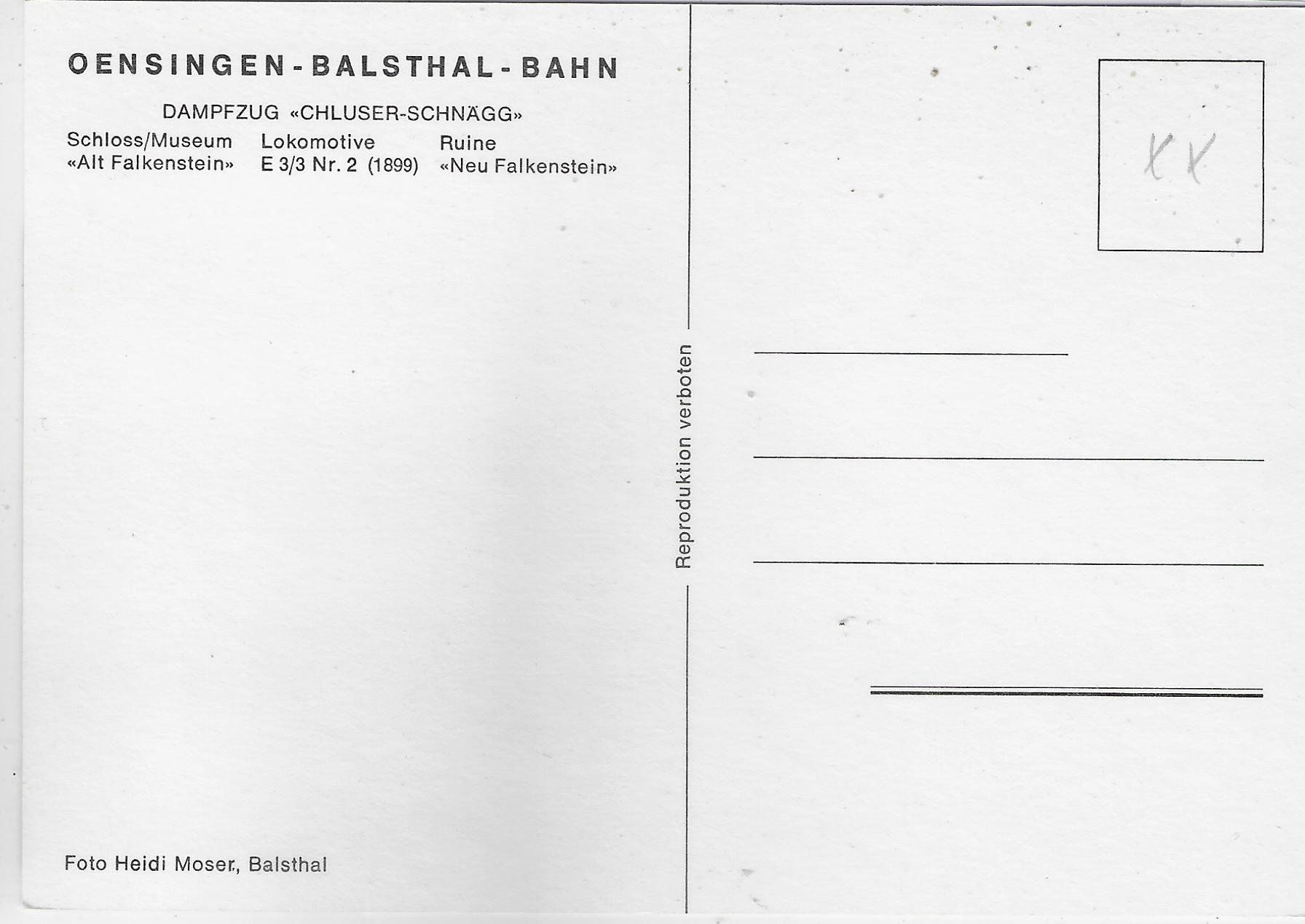 Cartoline postali: Oensingen-Balsthal-Bahn - Dampfzug "Cluser-Schnägg – Usato da Ettingen venduto da Kartenplanet 1