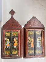 Antike orientalische Spiegelkästchen Qajar –Paar, handbemalt