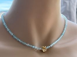 Blautopas Topas Würfel Kette Collier Halsschmuck 42 cm NEU