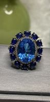 Blautopas Saphir Blumen Ring aus Silber 925 Verstellbar
