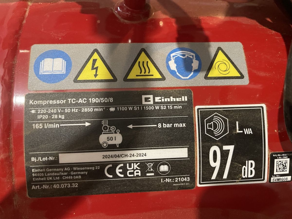 Einhell Compressori: Einhell Kompressor TC-AC 190/50/8 50L 8 bar – Usato da Bergdietikon venduto da 01010001 1