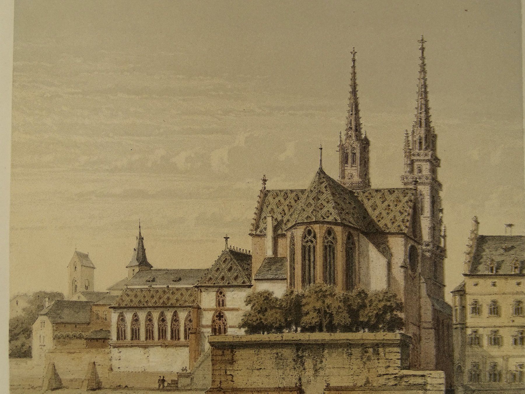 Grafica & Litografie: DAS MÜNSTER ZU BASEL, LITHOGRAPHIE 1860 – Usato da Grüningen venduto da Kartensammler 2