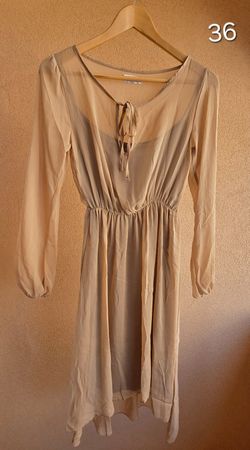 Kleid Damen BPC beige Grösse 36 transparent mit Unterkleid