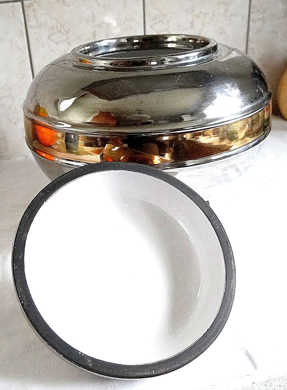 Pentole: Art Deco Steingut Dose Verchromt /Vergodet – Usato da Baar venduto da 2cvbaar 4