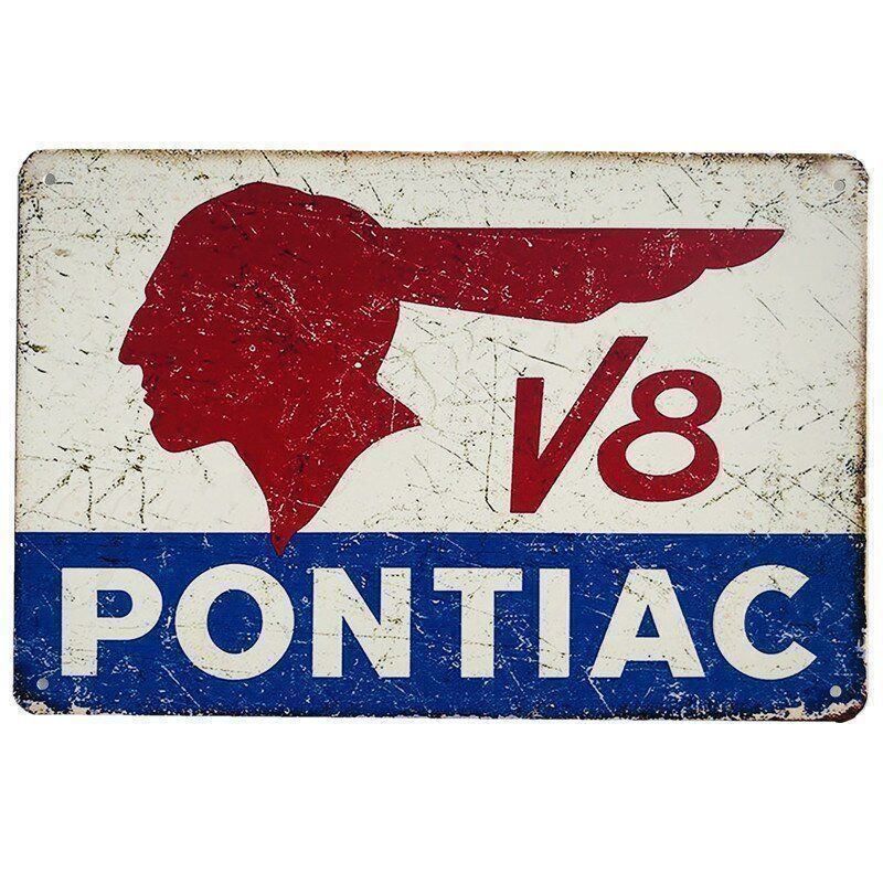 Pontiac Schilder: Plaque vintage Pontiac V8 – Neu und originalverpackt aus Uvrier von AlpineTreasures