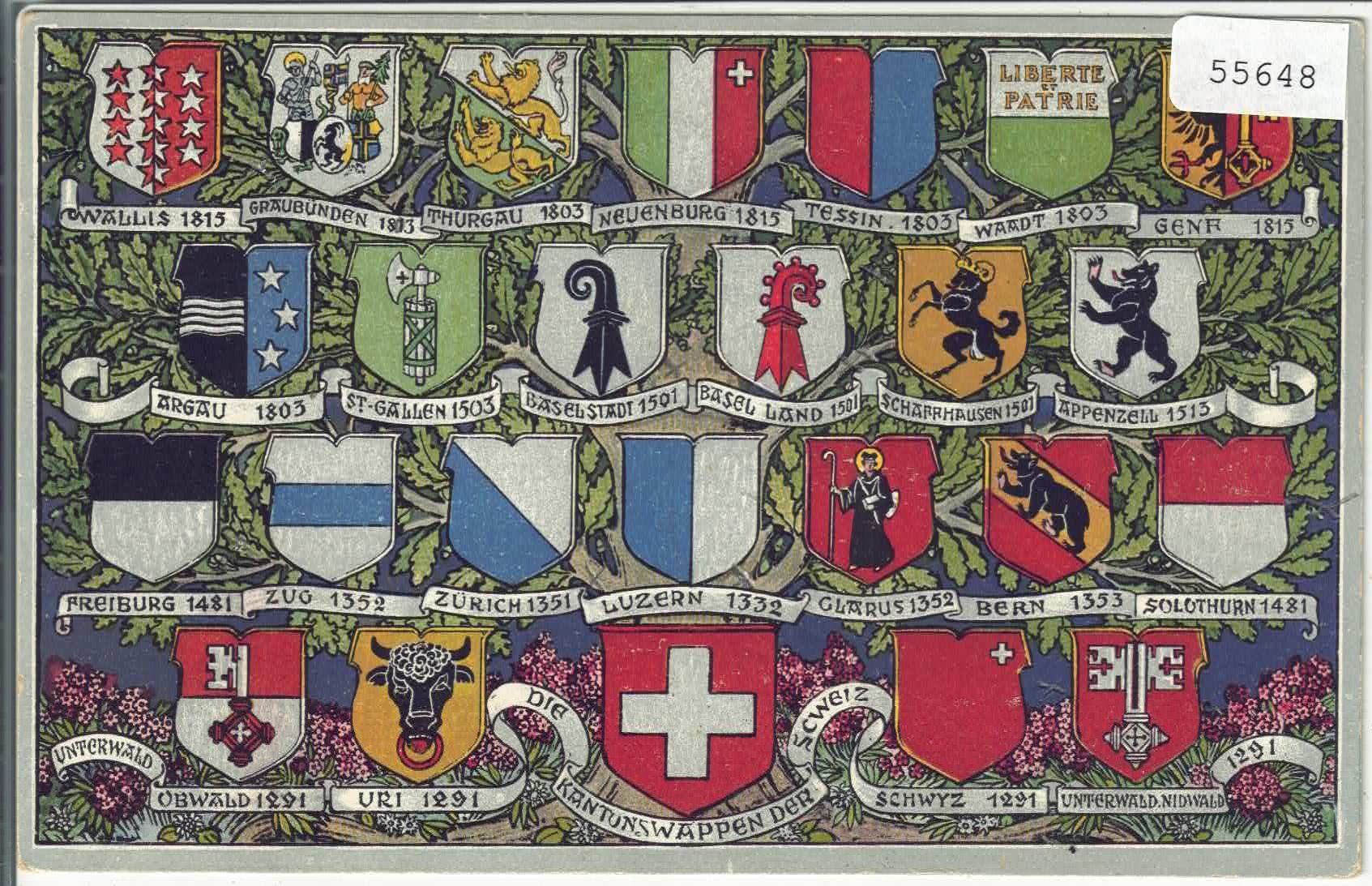 Ansichtskarten: Kantonswappen der Schweiz - Litho – Gebraucht aus Ettingen von Kartenplanet
