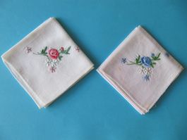 2 Alte Taschentücher mit Blumenstickereien #R3
