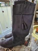 Damenstiefel Gr. 41 – Dunkelbraun – Wildleder-Optik 