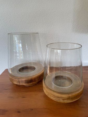 TOP DEKO Windlichter Glas Holz - Designklassiker 2er-Set