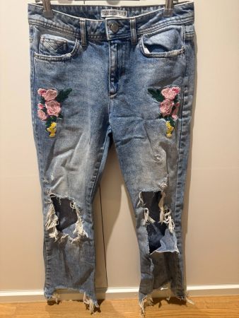 Zara Jeans with Embroidery, Ripped, Size 36