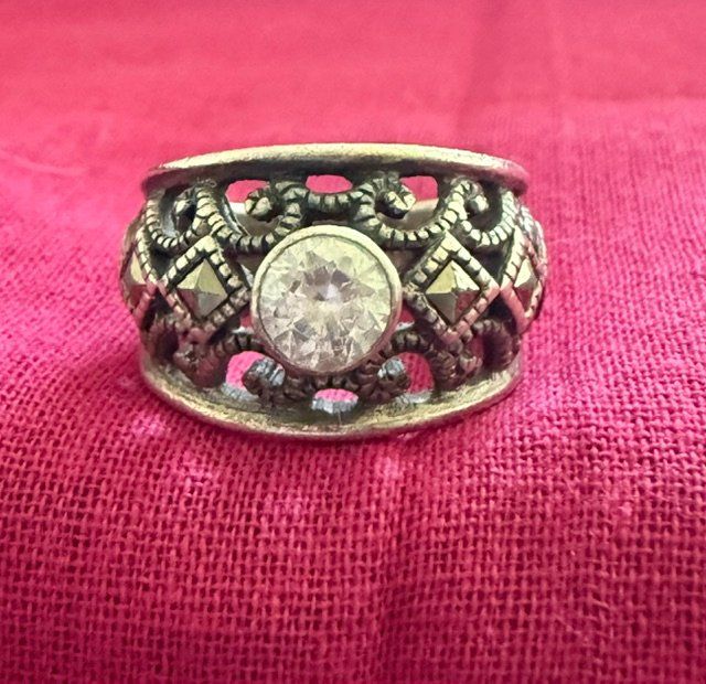 Anelli: Vintage Boho 925 Silber Ring mit Zirkonia – Usato da Osco venduto da Gatto_Nero