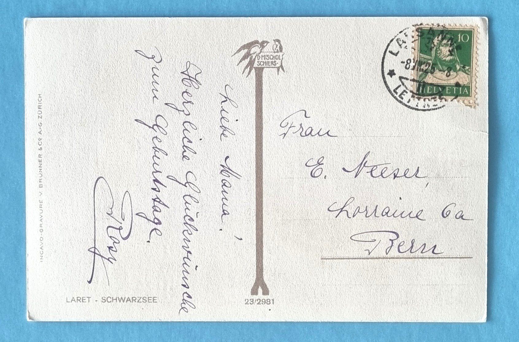 Ansichtskarten: Laret - Schwarzsee - 1925 – Gebraucht aus Rothrist von RROENK 1