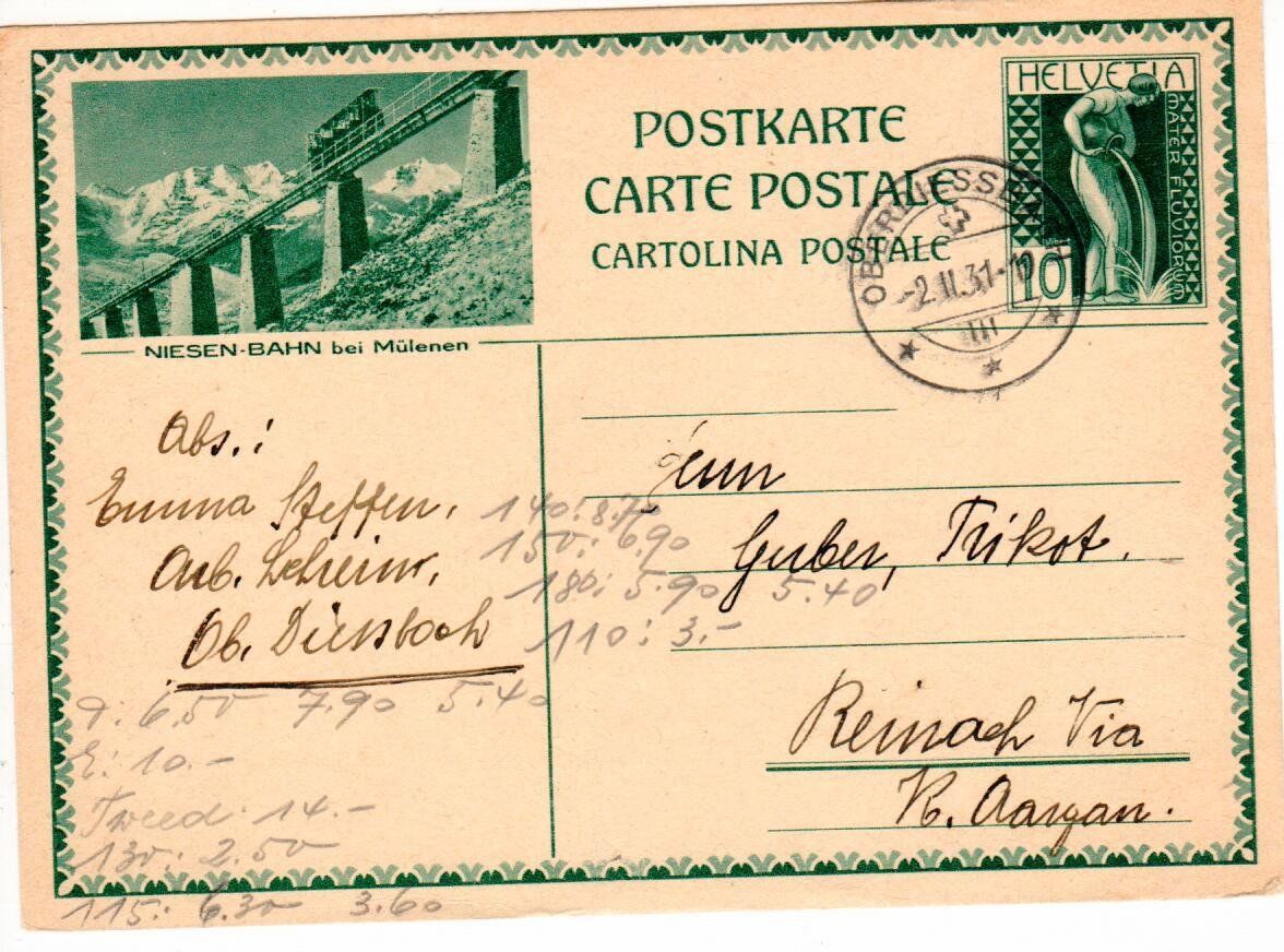 Tutti i francobolli: Bildpostkarte, Niesen Bahn – Usato da Wolhusen venduto da Curver9
