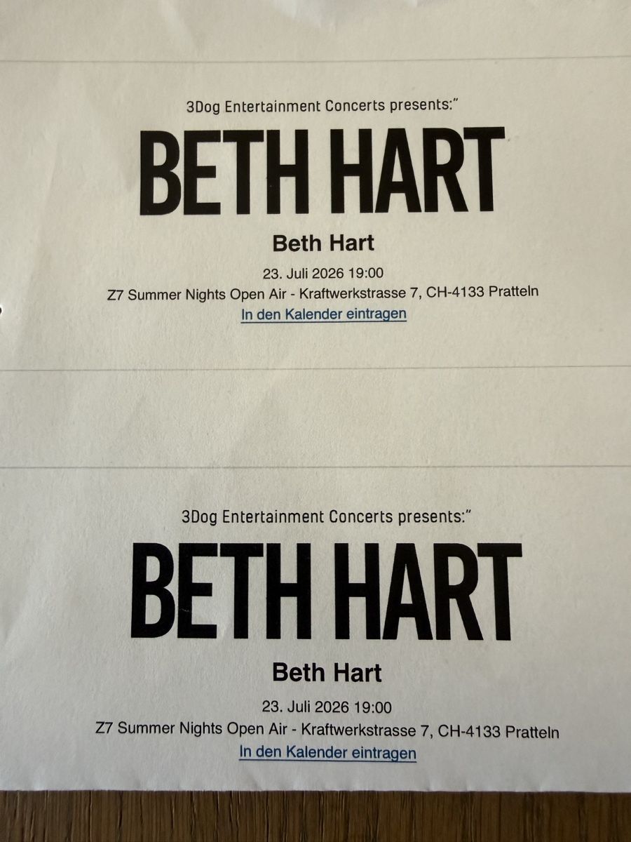 Billets: Beth Hart 23.7.26 Z 7 – Neuf (Voir description) à RUBIGEN par Iel1