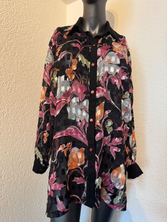 Retro Schwarze Bluse mit Blumenmuster Gr L Durchsichtig ♥️