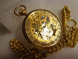 Taschenuhr, Skelettuhr, mechanisch mit Kette
