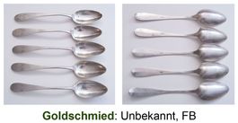 5 x Teelöffel Silber, Goldschmied FB (unbekannt)