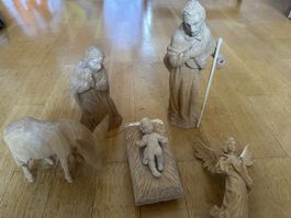 Krippen Figuren alt 5 tlg Holz