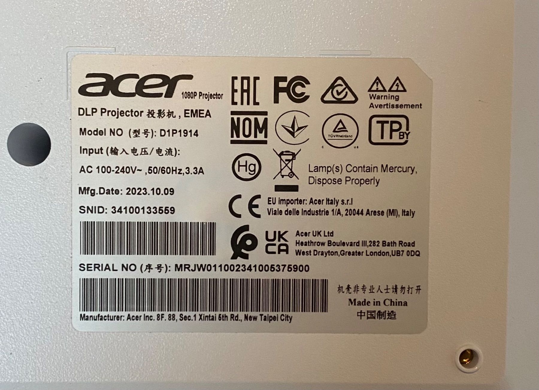 Acer Proiettori: Projektor Acer H6546Ki – Nuovo (secondo la descrizione) da Unterkulm venduto da mariposa93 7