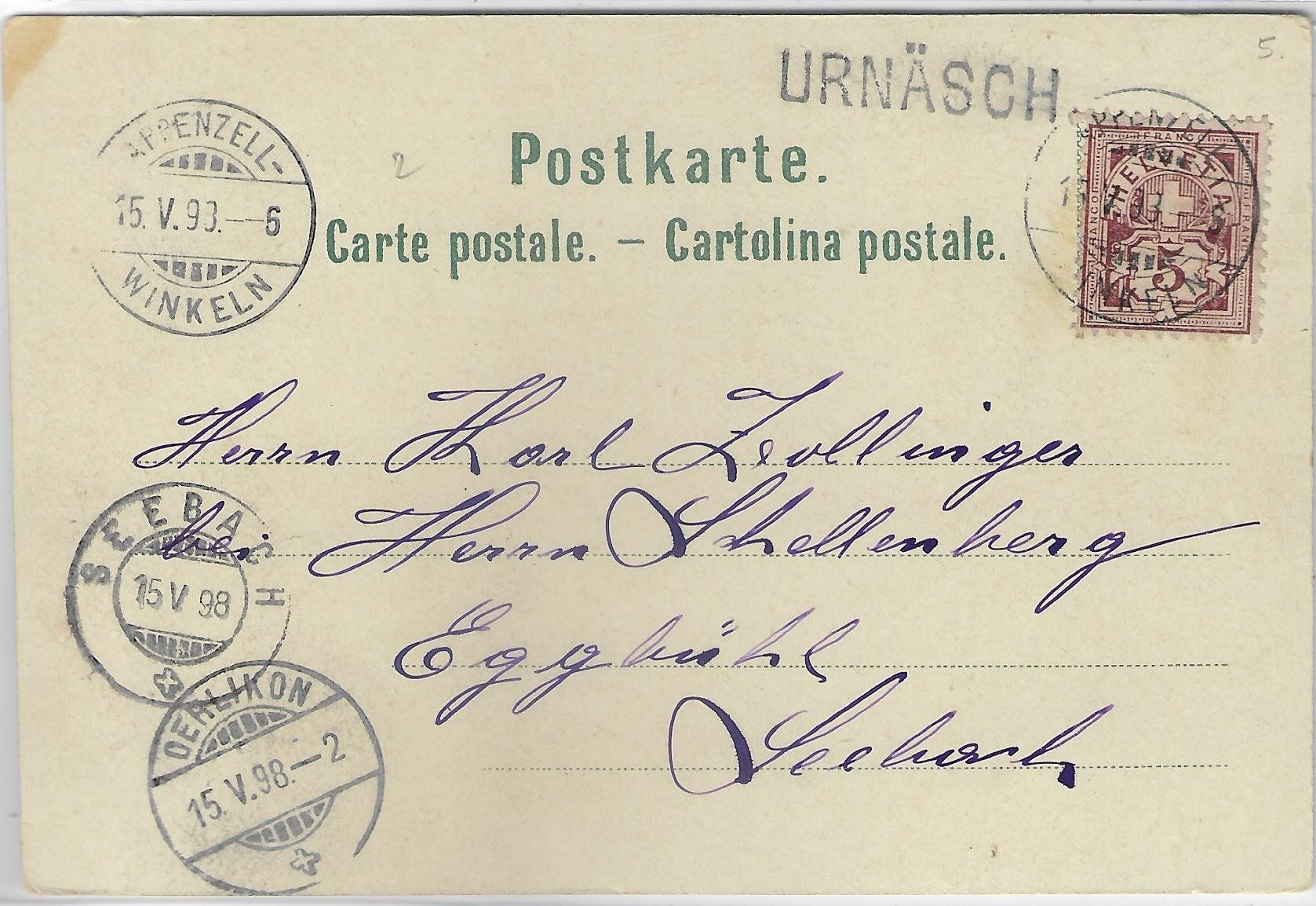 Cartoline postali: Gruss aus Urnäsch - Litho 1898 – Usato da Ettingen venduto da Kartenplanet 1