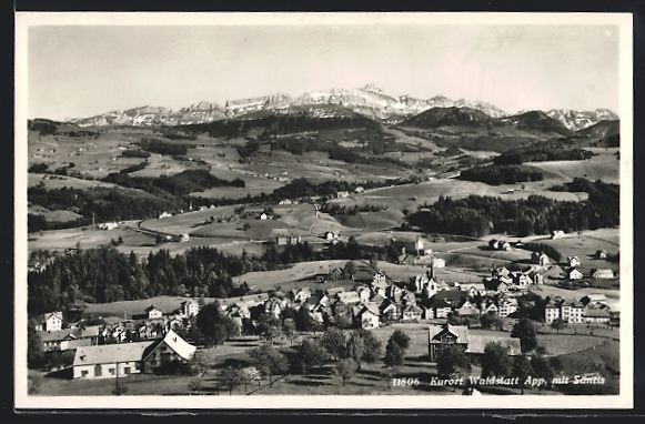 Cartoline postali: AK Waldstatt /App., Ansicht mit Säntis – Usato da Berlin venduto da bartko-reher