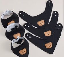 6xLätzchen-Ultraweich-Saugfähig-Druckknopf-Bären-Schwarz