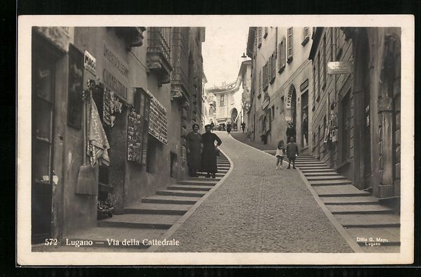 Ansichtskarten: AK Lugano, Via della Cattedrale, 1925 – Gebraucht aus Berlin von bartko-reher